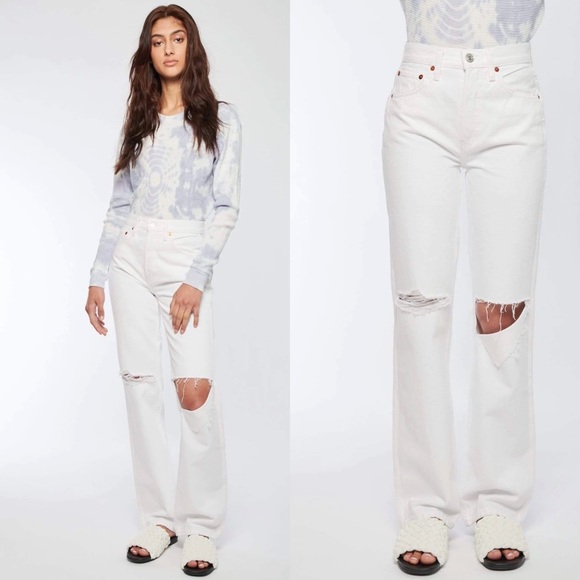 NWT Redone Originals 90s High Rise Loose in White With Rips - Picture 4 of 10
